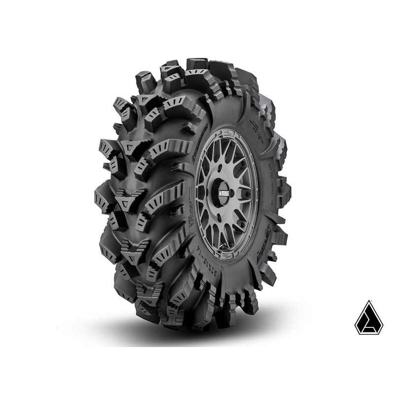 SuperATV Intimidator Tires 34x10x15 on 15" Matte Titanium Hellfire Wheels 4/156 Pattern