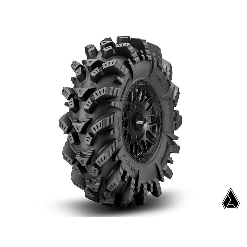 SuperATV  Intimidator Tires 34x10x15 on 15" Satin Black Hellfire Wheels 4/136 Pattern