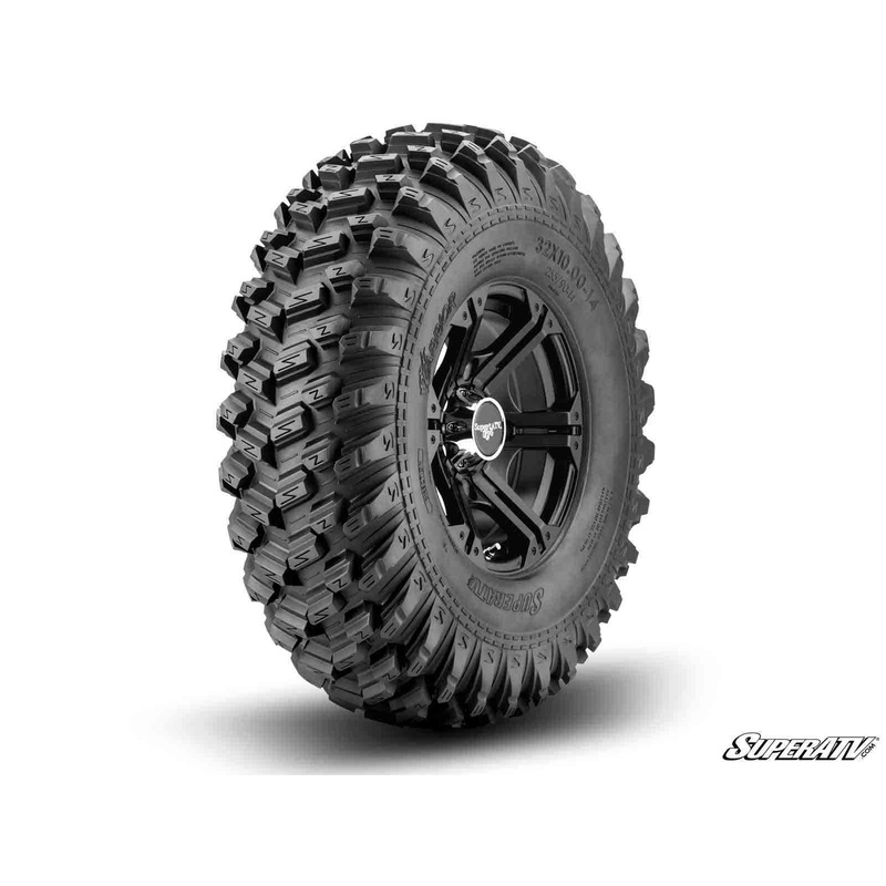 SuperATV Standard XT Warrior Tires 30x10x14 on 14x7 Bandit H-Series Black Wheels 4/156 Pattern