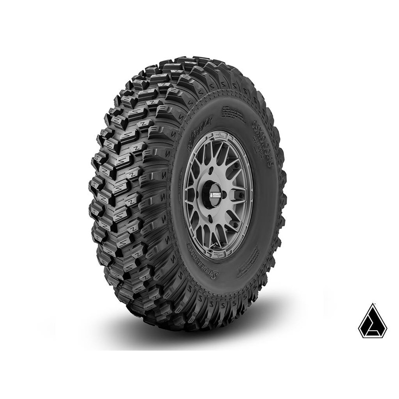 SuperATV Sticky XT Warrior Tires 32x10x15 on 15x10 Assault Industries Hellfire Matte Titanium Wheels 4/136 Pattern