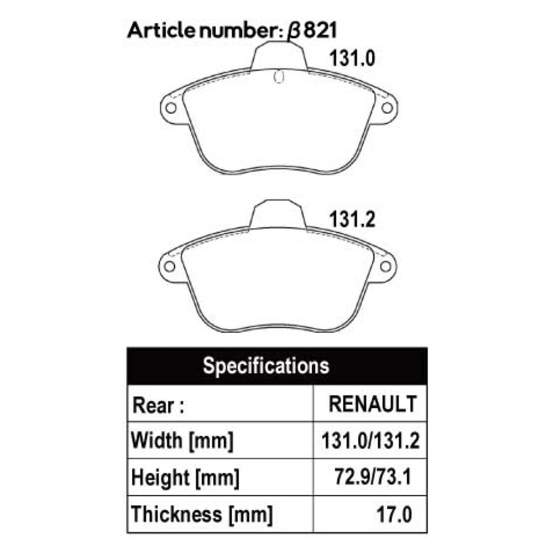 ACRE PC3200 BRAKE PAD REAR FOR RENAULT LUTECIA CLIO LUTECIA II 3.0 RS 16V BL7X 821-PC3200
