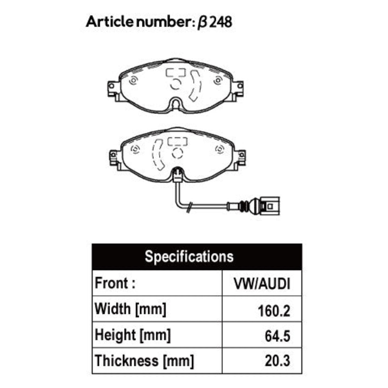 ACRE PC3200 BRAKE PAD FRONT FOR VOLKS WAGEN UP E-UP UP GTI AADKR 248-PC3200