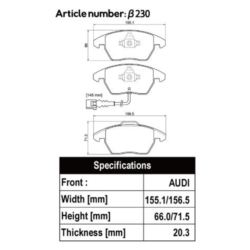 ACRE PC3200 BRAKE PAD FRONT WITH SENSOR FOR VOLKS WAGEN EOS 2.0T 2.0TSI 1FBWA 1FCAW 230-Z1-PC3200