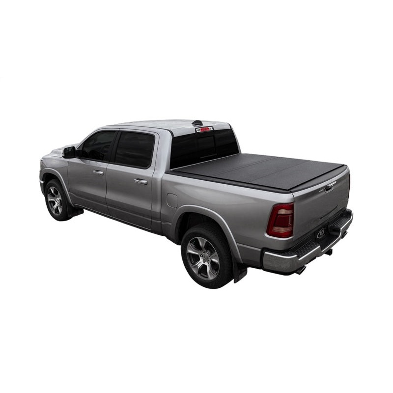 Access LOMAX Alum Tri-Fold Cover w/Split Rails BK Urethane Finish 19-20 Dodge Ram-5ft 7in w/o RamBox